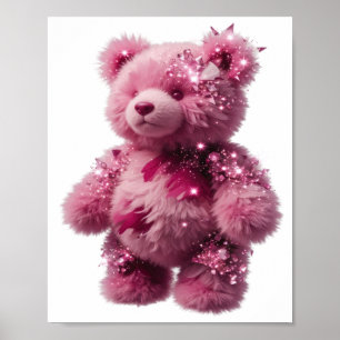 Trendy Zilveren ROZE TEDDYBEER MET KRISTALLEN Poster