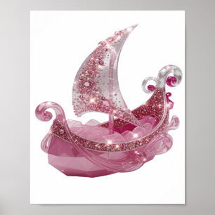 Trendy Zilveren SWAROVSKI KRISTALLEN ZEILBOOT T-sh Poster