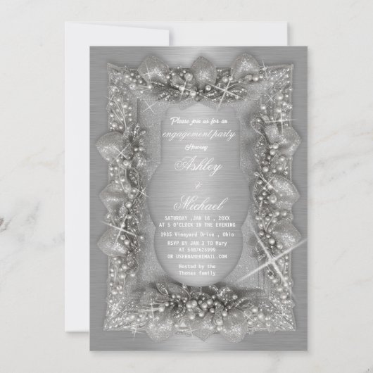 Trendy zilveren verlovingsfeest schittert glans kaart (Achterkant)