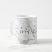 Trendy zilverfolie marmeren monogram koffiemok (Voorkant links)