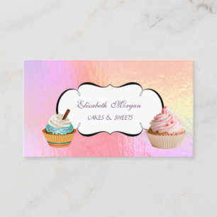 Trendy Zoete Cupcake Bakkerij Kleurrijk Holografis Visitekaartje