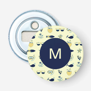 Trendy zomer symbolen patroon Monogram Button Flesopener