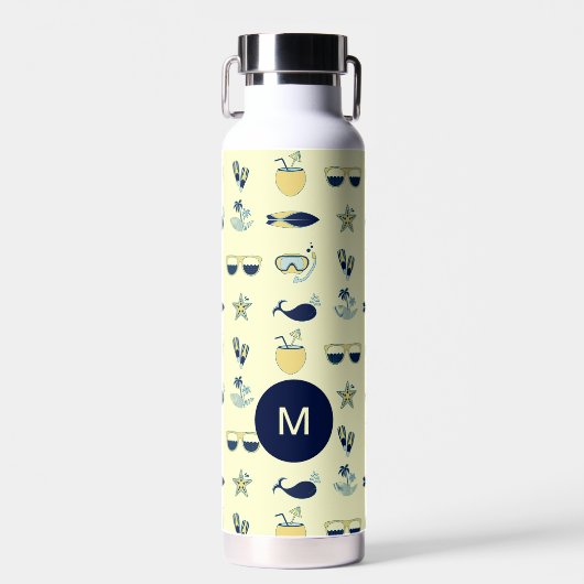 Trendy zomer symbolen patroon Monogram Waterfles (Voorkant)