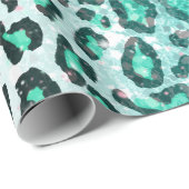 trendy zomeraqua green leopard animal print cadeaupapier (Rol Hoek)