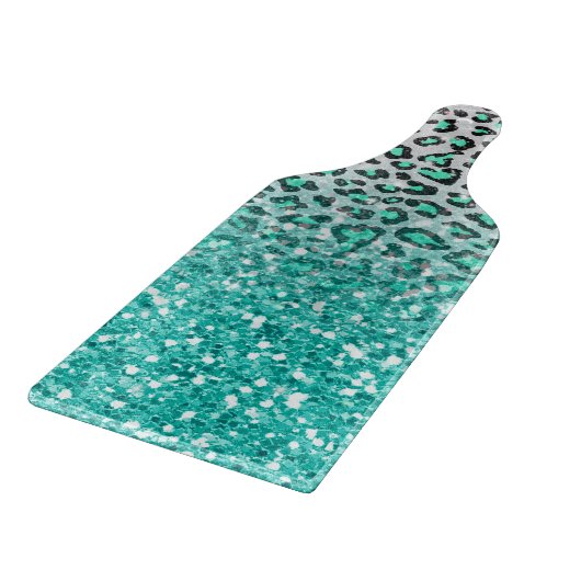 trendy zomeraqua green leopard animal print snijplank (Hoek)