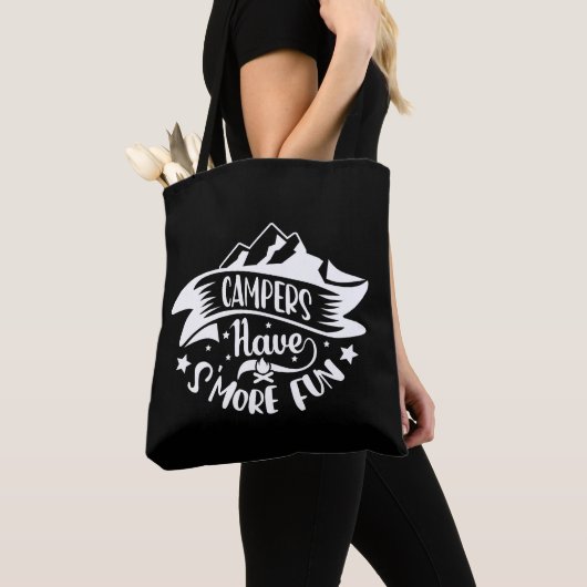 Trendy zomercamping l Zwart-wit Tote Bag (Dichtbij)