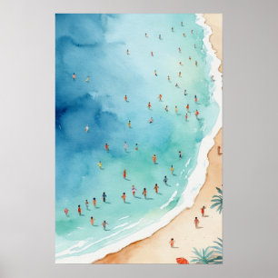 Trendy zomergolf waterverf oceaan strandgolf poster