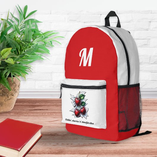 Trendy zomerkersen rood en wit monogram bedrukte rugzak