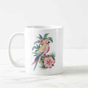 Trendy zomerse strandpapegaai en hibiscusbloemen koffiemok