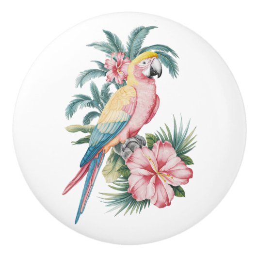 Trendy zomerstrand Parrot en Hibiscus Bloemen Keramische Knop (Voorkant)