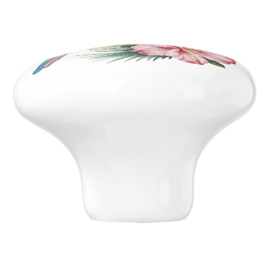 Trendy zomerstrand Parrot en Hibiscus Bloemen Keramische Knop (Zijkant)