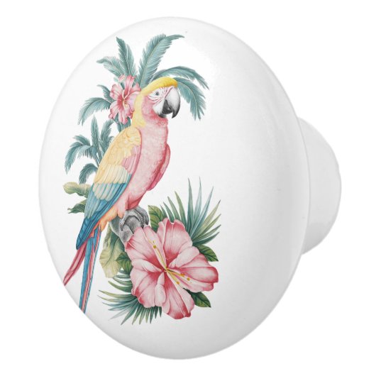 Trendy zomerstrand Parrot en Hibiscus Bloemen Keramische Knop (Rechts)