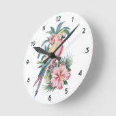Trendy zomerstrand Parrot en Hibiscus Bloemen Ronde Klok (Hoek)