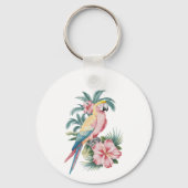 Trendy zomerstrand Parrot en Hibiscus Bloemen Sleutelhanger (Voorkant)