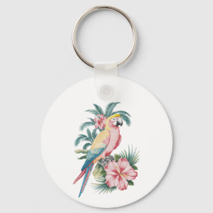 Trendy zomerstrand Parrot en Hibiscus Bloemen Sleutelhanger