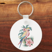 Trendy zomerstrand Parrot en Hibiscus Bloemen Sleutelhanger (Voorkant)
