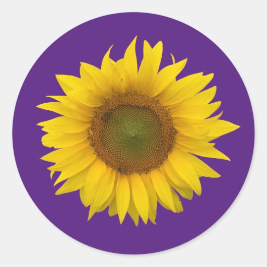 Trendy Zonnebloem Leuke Bloemen Paarse Ronde Sticker (Voorkant)