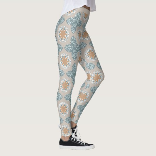 Trendy Zuidwest Blauw Beige Patroon Design Leggings (Rechts)