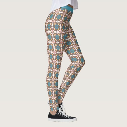 Trendy Zuidwest Patroon Blauwe Khaki Yoga Leggings (Rechts)