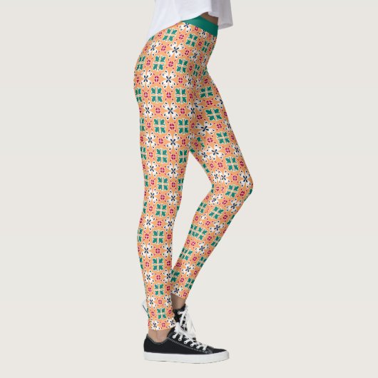 Trendy Zuidwest Patroon Zalm Blauwgroen Leggings (Rechts)