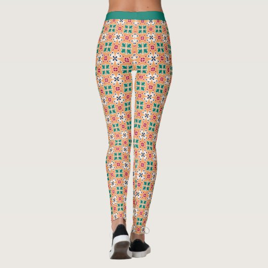 Trendy Zuidwest Patroon Zalm Blauwgroen Leggings (Achterkant)