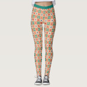 Trendy Zuidwest Patroon Zalm Blauwgroen Leggings (Voorkant)