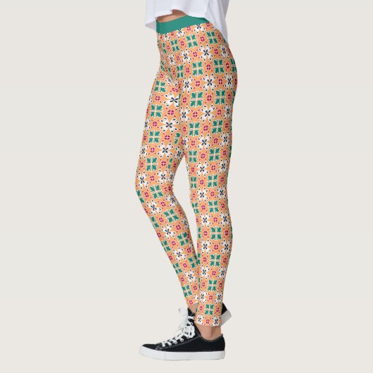 Trendy Zuidwest Patroon Zalm Blauwgroen Leggings (Links)