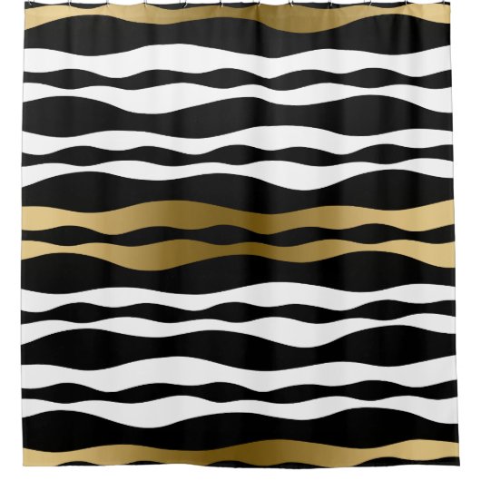 Trendy Zwart Abstract Zebra Strepen Gouden Accente Douchegordijn (Voorkant)