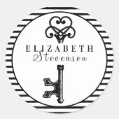 Trendy Zwart Antiek  Sleutel & Zwarte Strepen Ronde Sticker (Voorkant)