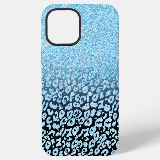 Trendy Zwart & Blau Glitter Ombre Luipaardprint iPhone Hoesje (Achterkant)