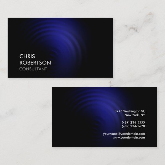 Trendy zwart blauw modern minimalistisch futuristi visitekaartje (Voorkant / Achterkant)
