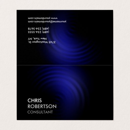 Trendy zwart blauw modern minimalistisch futuristi visitekaartje (Buitenkant ongevouwen)