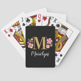 Trendy zwart bloemenmonogram letter M Pokerkaarten