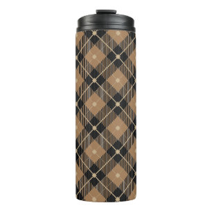 Trendy zwart bruin ruitpatroon thermosbeker