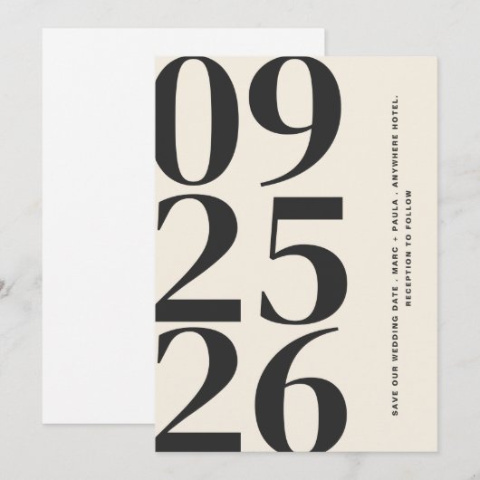 Trendy Zwart Eenvoudig Elegant Modern Minimalist Save The Date (Voorkant / Achterkant)