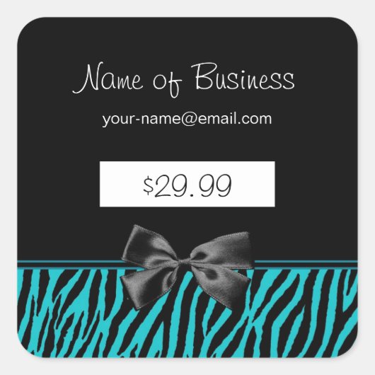 Trendy zwart en Blauwgroen zebra print prijs Label (Voorkant)
