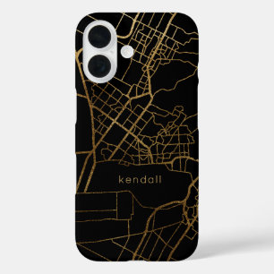 Trendy zwart en faux goud kaart ontwerp met naam iPhone 16 hoesje