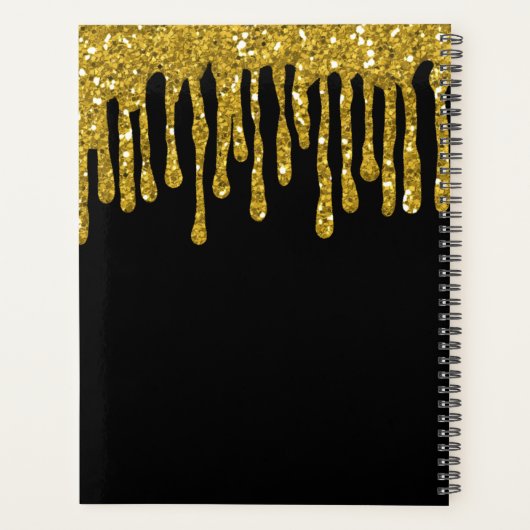 Trendy zwart en goud glitter druppels aangepaste n planner (Achterkant)