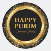 Trendy Zwart en Goud Joodse Vakantie Happy Purim Ronde Sticker (Voorkant)