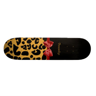 Trendy zwart en goud luipaardprint rode linten boo persoonlijk skateboard