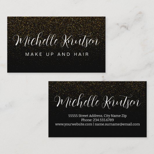 Trendy zwart en goud make-up artiest haar salon visitekaartje (Voorkant / Achterkant)