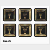 Trendy Zwart en Goud Menorah Hebreeuws Chanoeka Vierkante Sticker (Vel)