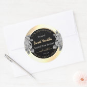 Trendy Zwart en Goud Product Labels Grijze Bloemen (Envelop)