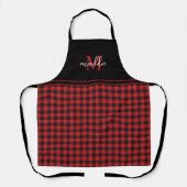 Trendy zwart en rood Buffalo Plaid Monogrammed Schort (Voorkant)