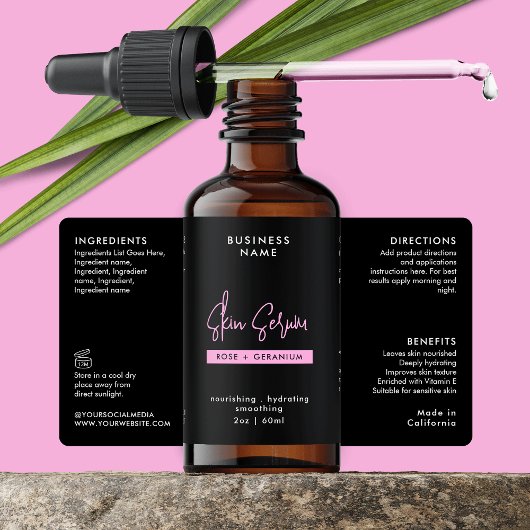 Trendy zwart en roze 2 OZ druppelaar flesetiket Etiket