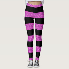 Trendy zwart en roze glitter strepen voor dames leggings
