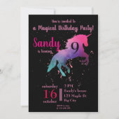 Trendy zwart en roze Magical Unicorn Verjaardag Kaart (Voorkant)