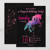 Trendy zwart en roze Magical Unicorn Verjaardag Kaart (Voorkant / Achterkant)