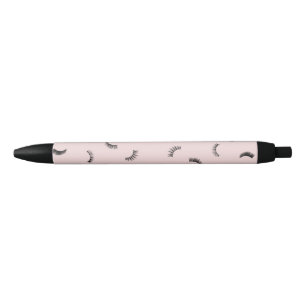 Trendy zwart en roze wimpers patroon zwarte inkt pen
