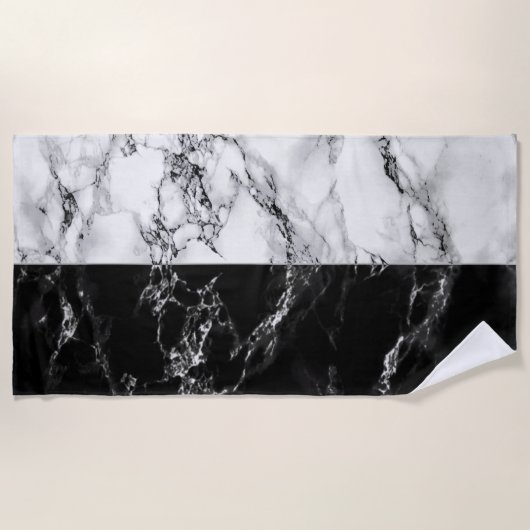 Trendy zwart en wit marmeren steen - zwart wit strandlaken (Voorkant)